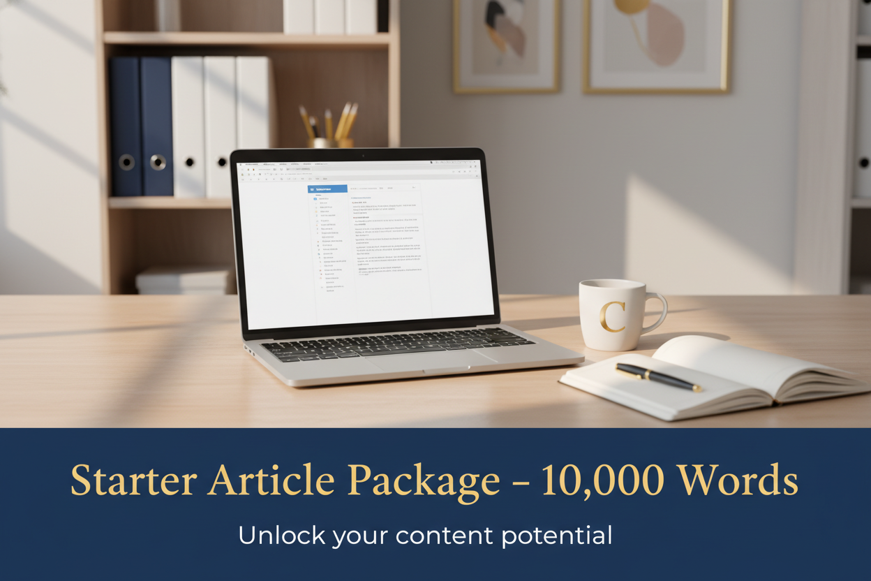Generate a square image that is related to Content Writing. This text can be added on the image: Starter Article Package – 10,000 Words