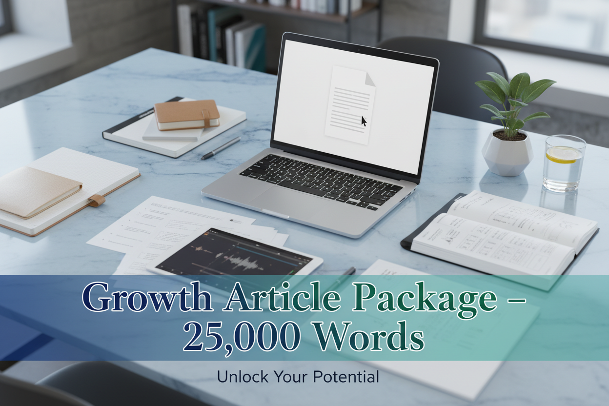 Generate an image related to content writing. This text can be added on the image: Growth Article Package – 25,000 Words