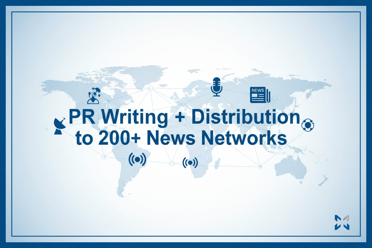 Generate an image related to press release. This text can be added to it: PR Writing + Distribution to 200+ News Networks