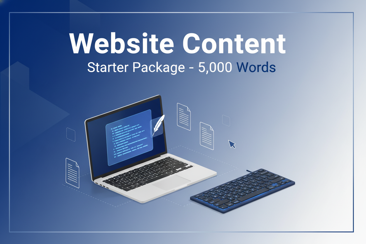 Generate an image related to website content writing. This text can be added to the image: Website Content, Starter Package – 5,000 Words
